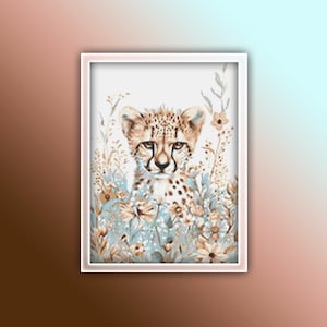 Cheetah Cross Stitch Pattern 17 Instant PDF Download - Cheetah Watercolor Cross Stitch Pattern - Animal Cross Stitch Pattern