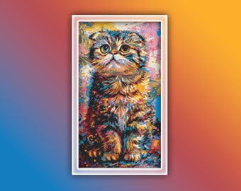 スコティッシュフォールド猫の水彩クロスステッチパターン - デザイン