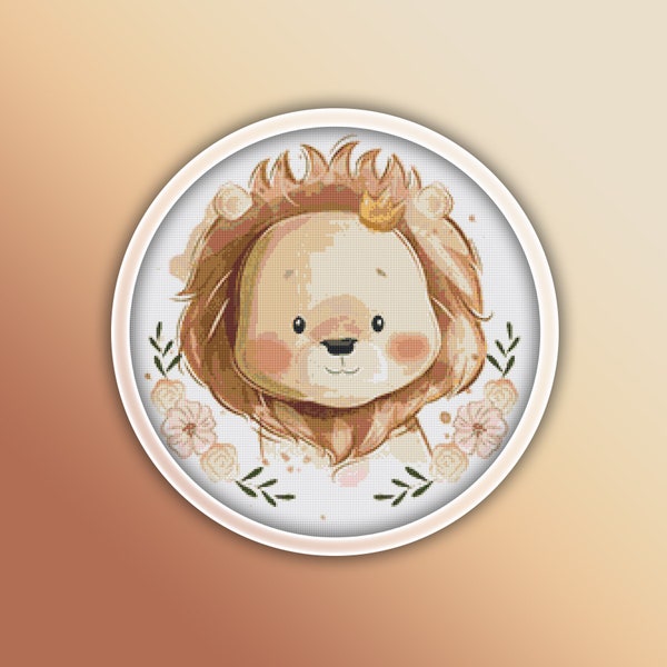 Baby Lion Cross Stitch Pattern 1 Instant PDF Download - Lion Watercolor Cross Stitch Pattern - Animal Cross Stitch Pattern