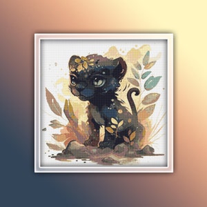 Black Panther Cross Stitch Pattern 6 Instant PDF Download - Jaguar Watercolor Cross Stitch Pattern - Animal Cross Stitch Pattern