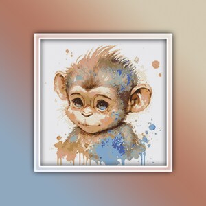 Monkey Cross Stitch Pattern 1 Instant PDF Download - Monkey Watercolor Cross Stitch Pattern - Animal Cross Stitch Pattern