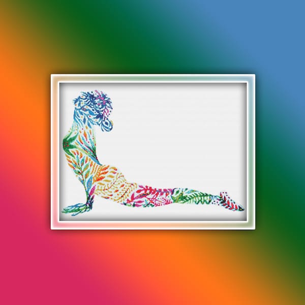 Yoga Cross Stitch Pattern 7 Instant PDF Download - Yoga Watercolor Cross Stitch Pattern