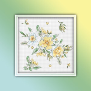 Daffodil Flowers Cross Stitch Pattern Instant PDF Download - Daffodils Watercolor Cross Stitch Pattern