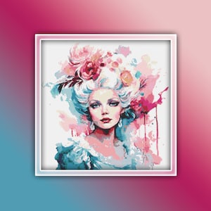 Marie Antoinette Cross Stitch Pattern 1 Instant PDF Download - Marie Antoinette Royalty Watercolor Cross Stitch Pattern