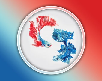 Betta Fish Cross Stitch Pattern 1 Instant PDF Download - Fish Watercolor Cross Stitch Pattern | Siamese Fighting Fish |