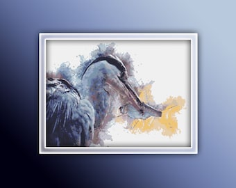 Heron Cross Stitch Pattern 1 Instant PDF Download - Heron Bird Watercolor Cross Stitch Pattern - Bird Cross Stitch Pattern