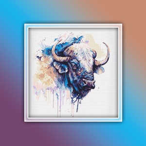 African Buffalo Cross Stitch Pattern 1 Instant PDF Download - Watercolor Cross Stitch Pattern - Animal Cross Stitch Pattern - Bison Buffalo