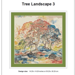 Tree Landscape Cross Stitch Pattern 3 Instant PDF Download - Tree Line ...