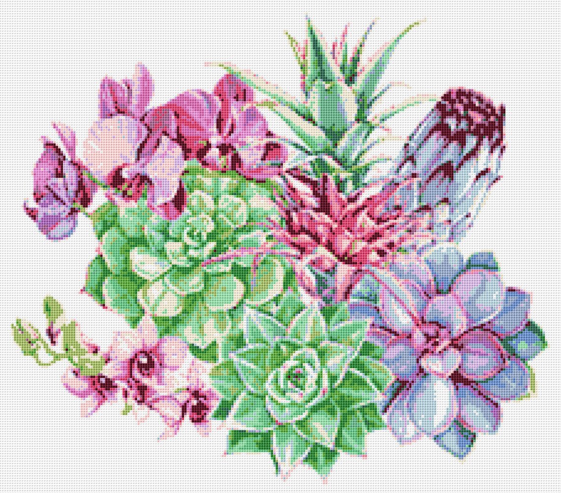 Succulents Cross Stitch Pattern 3 Instant PDF Download Etsy