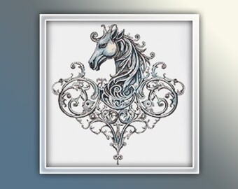 Decorative Horse Cross Stitch Pattern 1 Instant PDF Download - Celtic Knot Horse Watercolor Cross Stitch Pattern - Animal Cross Stitch