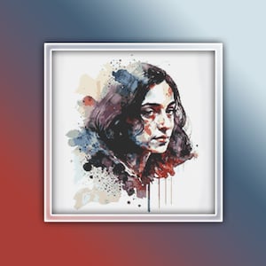 Anne Frank Cross Stitch Pattern 1 Instant PDF Download - Jewish Anne Frank Watercolor Cross Stitch Pattern - Anne Frank Jew - War Diary