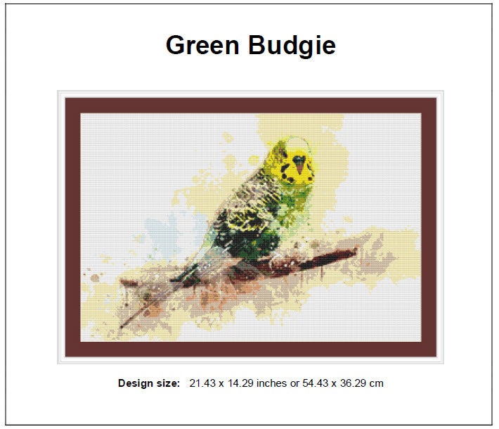 Green Budgie Cross Stitch Pattern Instant PDF Download - Parakeet ...