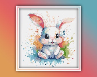 Lapin motif point de croix 17 Téléchargement instantané Téléchargement PDF instantané - Lapin aquarelle au point de croix - Motif animal au point de croix
