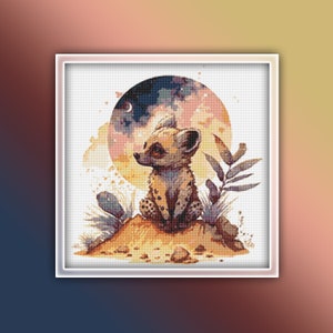 Hyena Cross Stitch Pattern 3 Instant PDF Download - Baby Hyena Watercolor Cross Stitch Pattern - Safari Animals Cross Stitch Pattern