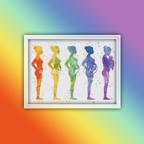 Pregnancy Cross Stitch Pattern 1 Instant PDF Download - Pregnancy Terms Watercolor Cross Stitch Pattern - Woman Cross Stitch Pattern