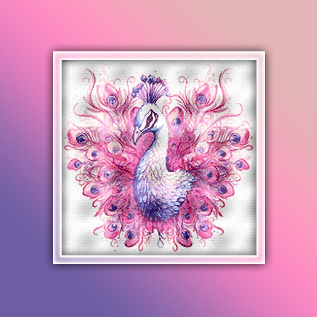 Pink Peacock Cross Stitch Pattern 1 Instant PDF Download Peacock