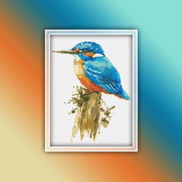 Kingfisher Cross Stitch Pattern 2 Instant PDF Download - King Fisher Watercolor Cross Stitch Pattern - Bird Cross Stitch Pattern