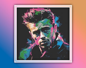 絵画『ジェームス・ディーン』ヘイ平山画 ジェームズ・ディーン アメリカ人俳優 伝説的モノクロ クロスステッチ