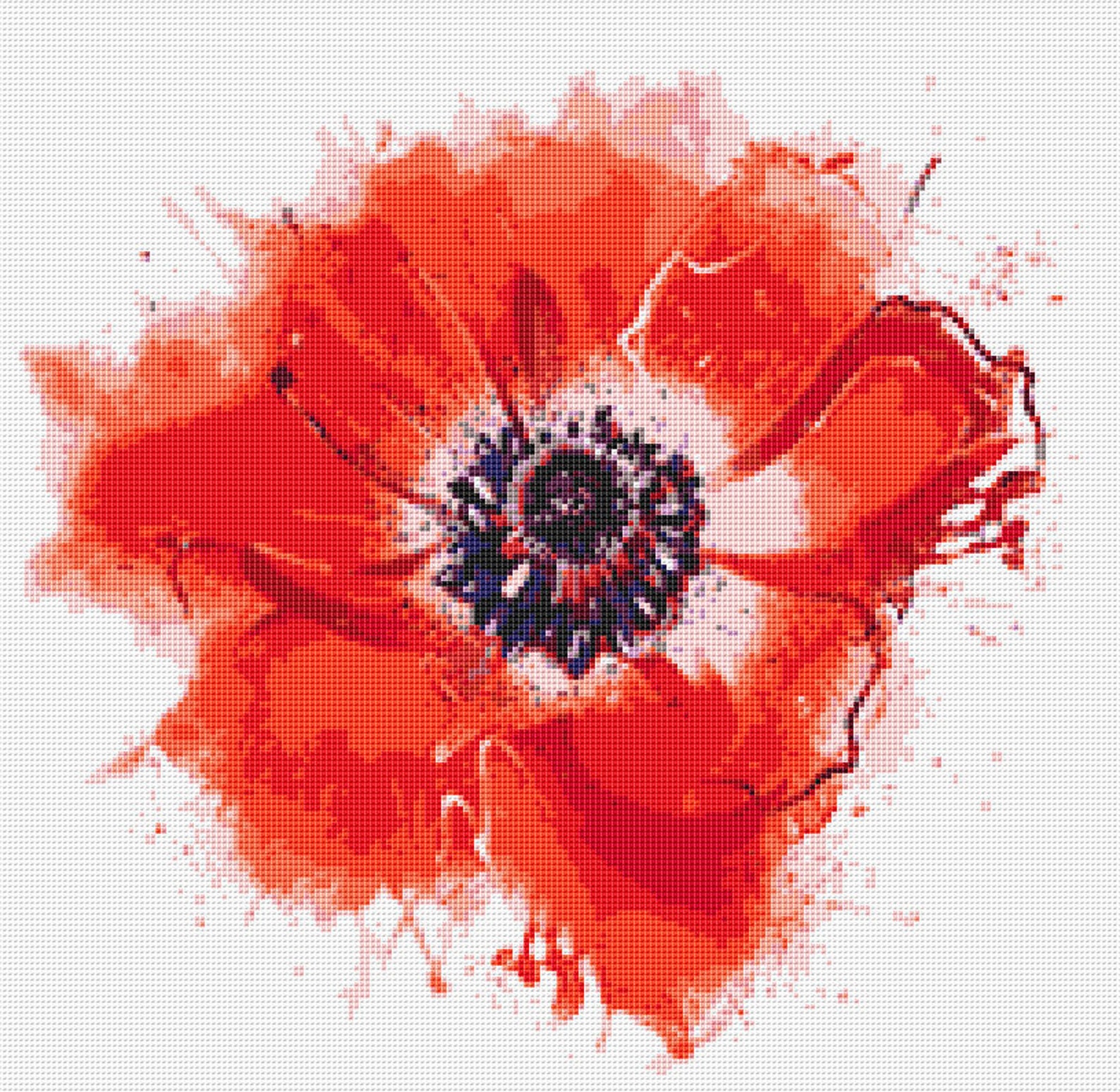 Poppy Flower Cross Stitch Pattern Instant PDF Download Red Etsy
