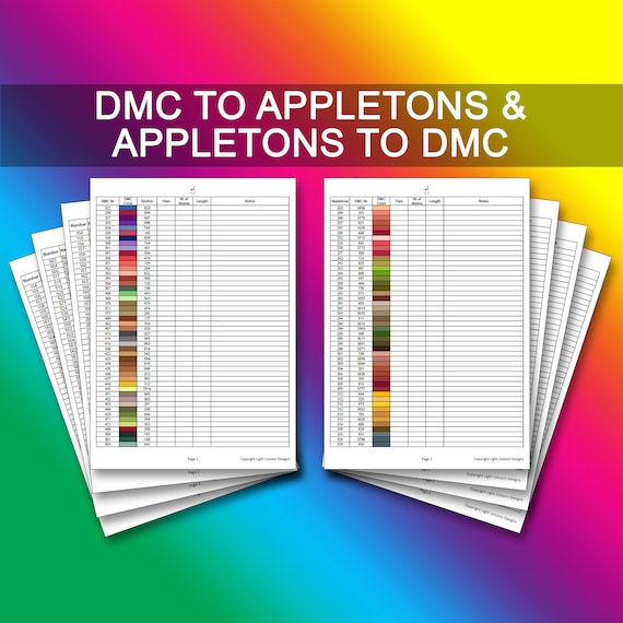 2024年現在　在庫の革と糸一覧表 DMCからAppletonsへの変換表PDFの即時ダウンロード | クロスステッチ