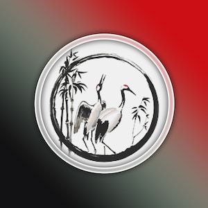 Japanese Birds Cross Stitch Pattern 1 Instant PDF Download - Japanese Crane Watercolor Cross Stitch Pattern - Bamboo Cross Stitch Pattern