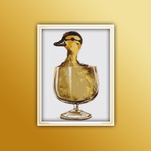 Duckling in a Glass Cross Stitch Pattern 1 Instant PDF Download - Duck Watercolor Cross Stitch Pattern - Bird Cross Stitch Pattern