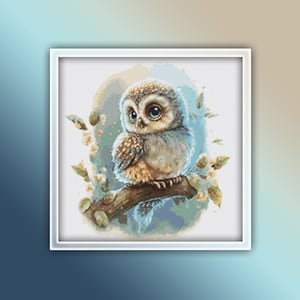 Owl Cross Stitch Pattern 9 Instant Download Instant PDF Download - Baby Owl Watercolor Cross Stitch Pattern - Woodland Animals - Kids Room