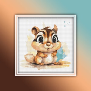 Wzór haftu krzyżykowego Chipmunk 1 Natychmiastowe pobieranie pliku PDF - Wzór haftu krzyżykowego Chipmunk Watercolor - Wzór haftu krzyżykowego Animal
