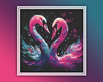 Patrón de punto de cruz de cisnes 2 Descarga instantánea en PDF - Patrón de punto de cruz de acuarela de cisne - Patrón de punto de cruz de pájaro