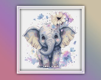 Elephant Cross Stitch Pattern 3 Instant Download Instant PDF Download - Baby Elephant Watercolor Cross Stitch Pattern - Africa Animals