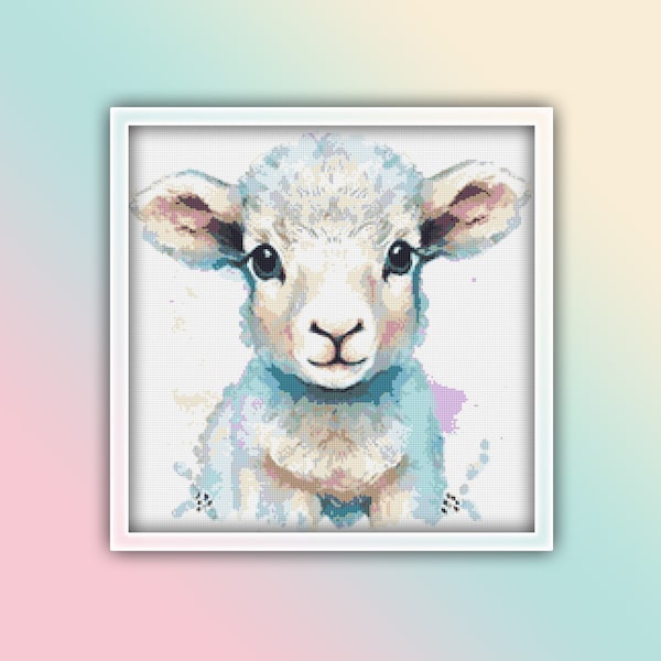 Sheep Cross Stitch Pattern 2 Instant Download Instant PDF Download - Lamb Watercolor Cross Stitch Pattern - Woodland Animals