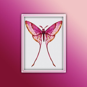 Pink Long Tail Butterfly Cross Stitch Pattern 1 Instant PDF Download - Butterfly Watercolor Cross Stitch Pattern