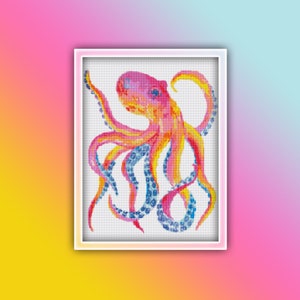 Octopus Cross Stitch Pattern 2 Instant PDF Download - Octopus Watercolor Cross Stitch Pattern - Animal Cross Stitch Pattern