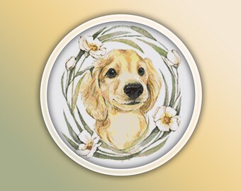 Schema punto croce cucciolo Labrador 1 Download istantaneo del PDF - Schema punto croce acquerello Labrador - Punto croce cane