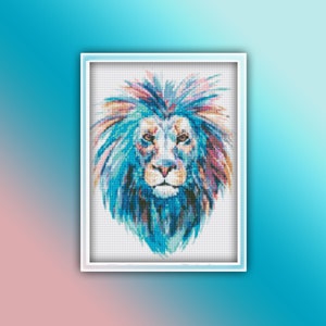 Lion Cross Stitch Pattern Instant PDF Download - Lion Watercolor Cross Stitch Pattern - Animal Cross Stitch Pattern