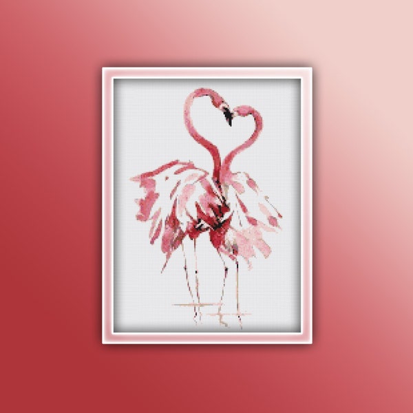 Flamingo Cross Stitch Pattern 3 Instant PDF Download - Flamingo Watercolor Cross Stitch Pattern - Bird Cross Stitch Pattern