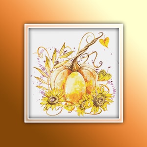Pumpkin Cross Stitch Pattern 3 Instant PDF Download - Autumn Watercolor Cross Stitch Pattern - Halloween Cross Stitch Pattern