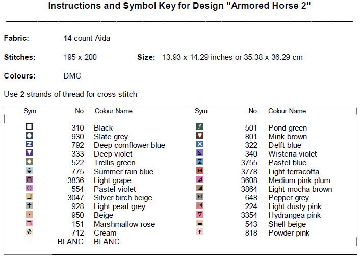 Armored Horse Cross Stitch Pattern 2 Instant PDF Download - Horse ...