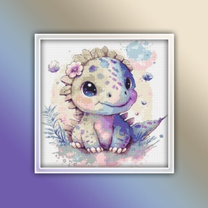 Dinosaur Cross Stitch Pattern 5 Instant PDF Download - Stegosaurus Watercolor Cross Stitch Pattern - Animal Cross Stitch Pattern