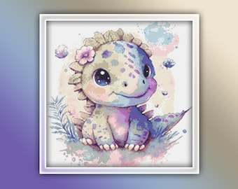 Dinosaur Cross Stitch Pattern 5 Instant PDF Download - Stegosaurus Watercolor Cross Stitch Pattern - Animal Cross Stitch Pattern