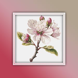 桜の花のクロスステッチパターン 4 インスタント PDF ダウンロード - 花の水彩画のクロスステッチパターン - ピンクの花のクロスステッチ