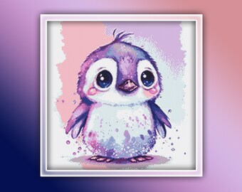 Penguins Cross Stitch Pattern 10 Instant PDF Download - Emperor Penguin Watercolor Cross Stitch Pattern - Bird Cross Stitch Pattern