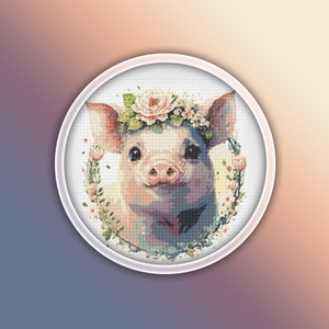 Pig Cross Stitch Pattern 9 Instant PDF Download - Potbelly Pig Watercolor Cross Stitch Pattern - Piggy - Piglet Cross Stitch Pattern