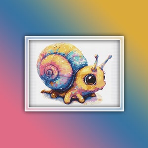 Snail Cross Stitch Pattern 6 Instant PDF Download - Cute Garden Snail Watercolor Cross Stitch Pattern - Snail Cross Stitch Pattern