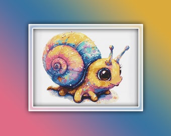 Snail Cross Stitch Pattern 6 Instant PDF Download - Cute Garden Snail Watercolor Cross Stitch Pattern - Snail Cross Stitch Pattern