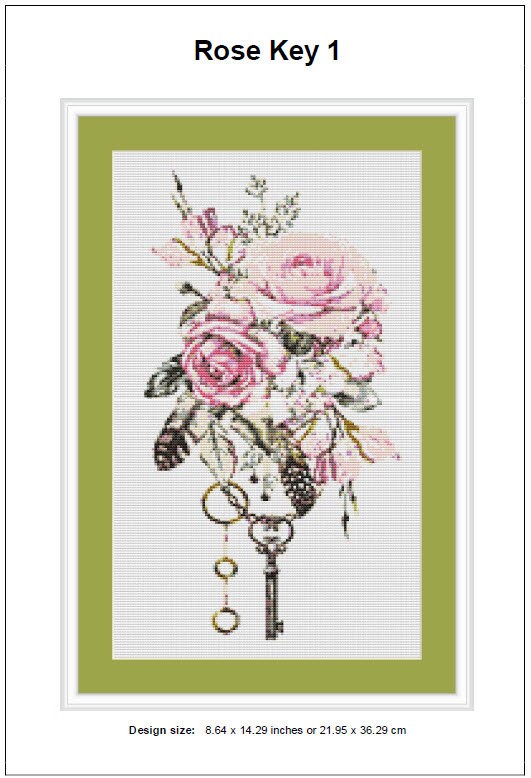 Rose Key Cross Stitch Pattern 1 Instant PDF Download - Roses Watercolor ...
