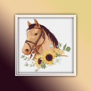 Horse Cross Stitch Pattern 21 Instant PDF Download - Brown Horse Watercolor Cross Stitch Pattern - Animal Cross Stitch Pattern - Cream Horse