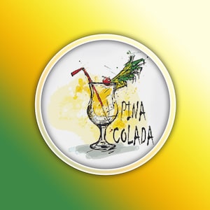 Pina Colada Cross Stitch Pattern 1 Instant PDF Download - Cocktail Watercolor Cross Stitch Pattern - Alcohol Drink