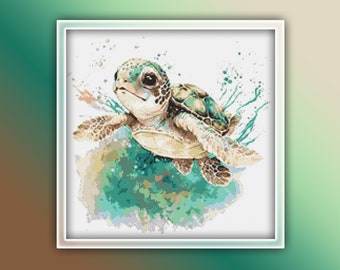 Patrón de punto de cruz de tortuga marina 13 Descarga instantánea en PDF - Patrón de costura de acuarela de tortuga marina bebé - Patrón de punto de cruz de habitación para niños