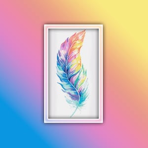 Feather Cross Stitch Pattern 4 Instant PDF Download- Feather Watercolor Cross Stitch Pattern - Rainbow Feather Colorful